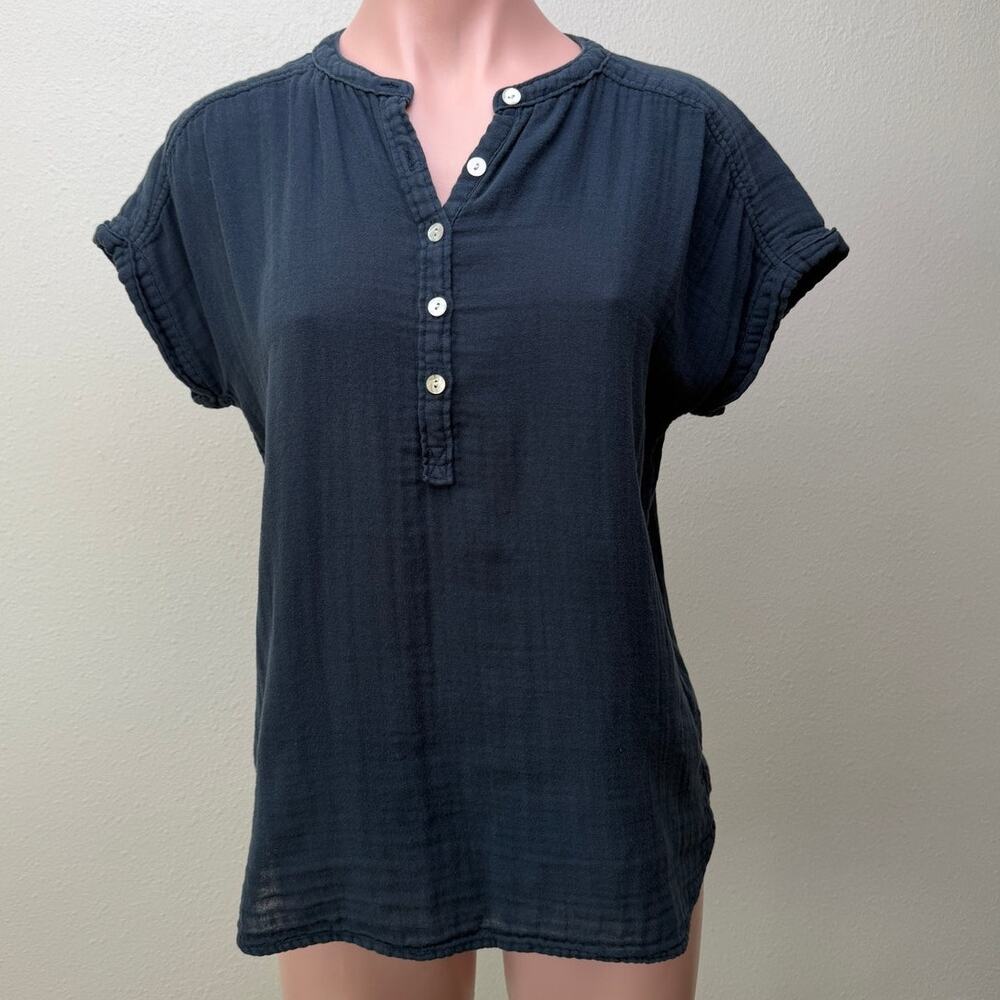 Faherty Dream Cotton Desmond Top Navy Organic Gauze Henley Women's US XS